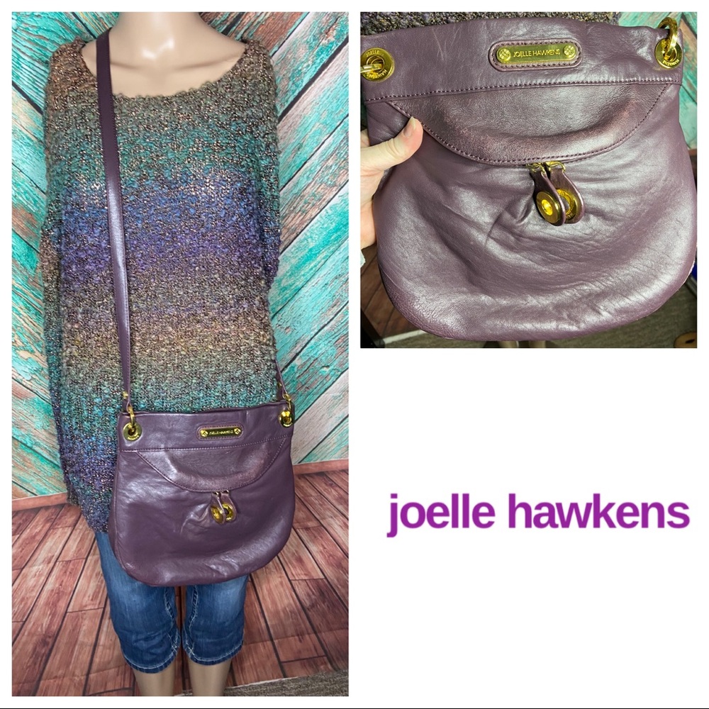 Joelle Hawkens Purple Leather & Gold Hardware Crossbody Handbag